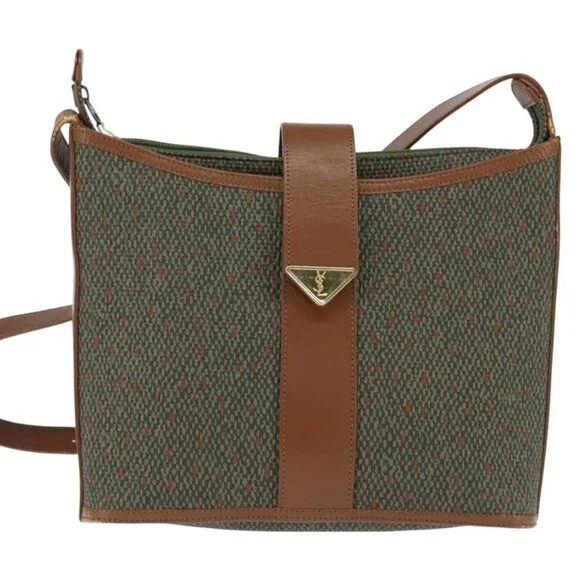 Authentic SAINT LAURENT Shoulder Bag PVC Leather Brown Gold - Picture 5 of 16